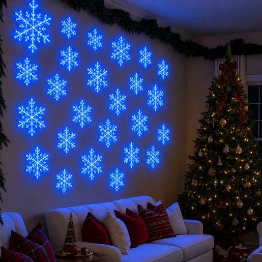GlowFlake-  Blue LED Snowflake Wall Set